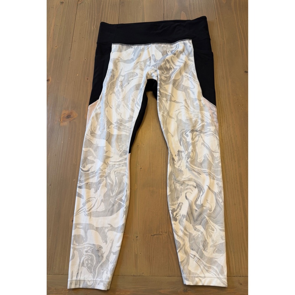 C1 Athleta Womens XL Colorblock Marble Swirl Print 7/8 Leggings Black Pink White